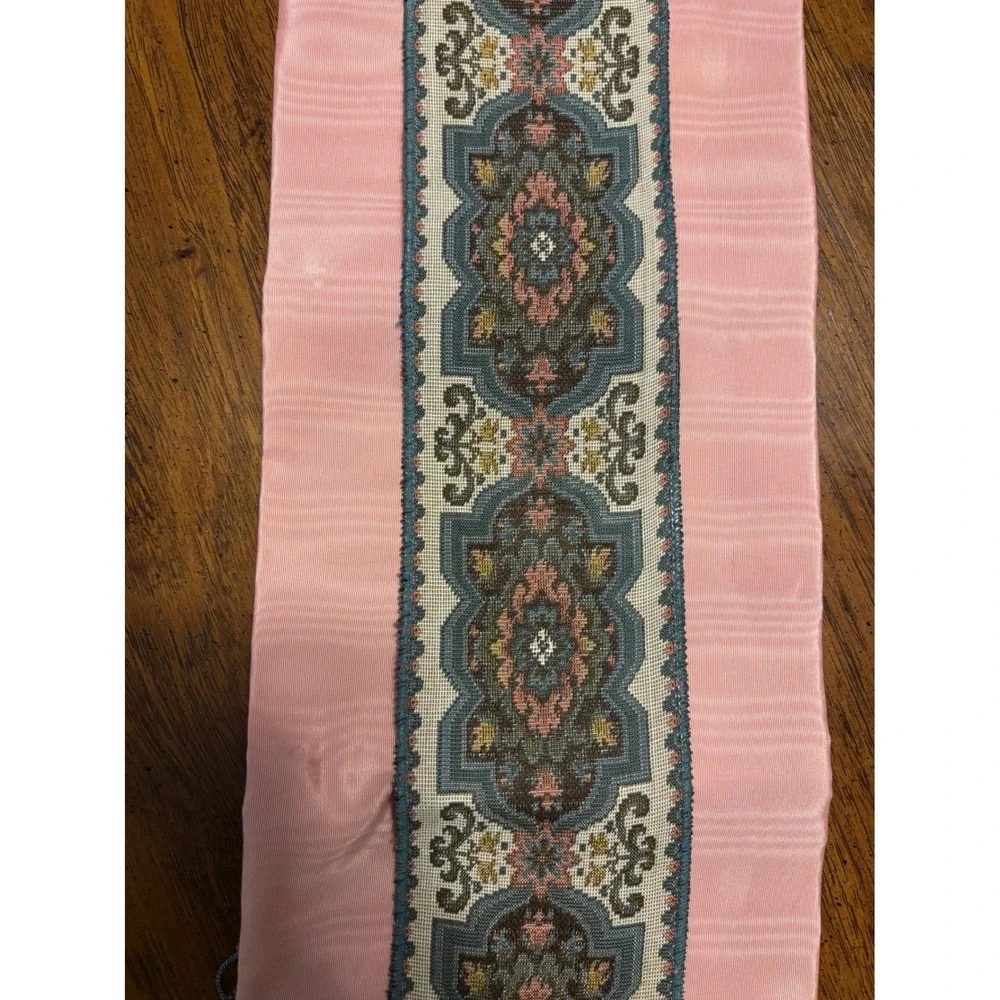 Vintage Pink‎ Moire Silk Bell Pull Tapestry Brass Grape Hardware Blue Tassel